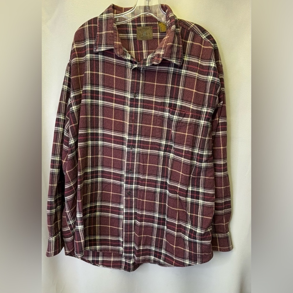 ST JOHN'S BAY Vintage Men’s Flannel Burgundy Plaid Shirt XXLT